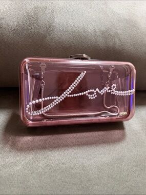 Giambattista Valli x H&M Pink Clear Acrylic Clutch with Pearl Script Detail, EUC